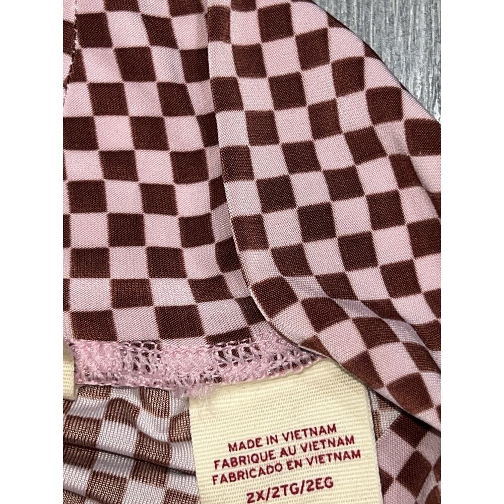 Levi’s Second Skin T-Shirt Checkered Mock Neck top Rosa 2X A003227 - Picture 8 of 8